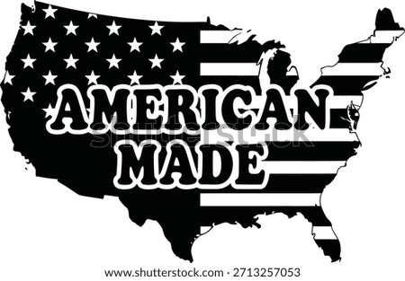 American Made USA flag vector map silhouette featuring typography for patriotic merchandise.