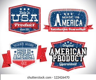 american made in usa retro vintage old school labels with removable grunge effect