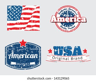 american made in usa retro vintage old school labels with removable grunge effect 