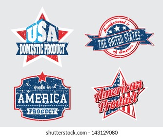american made in usa retro vintage old school labels with removable grunge effect 