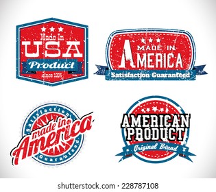 American made in USA retro vintage old school labels with removable grunge effect