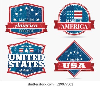 American made in USA retro vintage old school labels with removable grunge effect