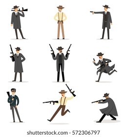 American Mafia Mob Members Of 30s Set Of Cartoon Criminal Mobster Characters