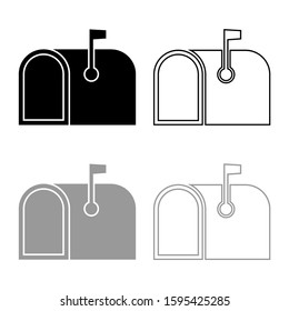 American mail box with flag Pillar-box Postbox icon outline set black grey color vector illustration flat style image