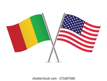 American and Malian flags. Vector illustration.