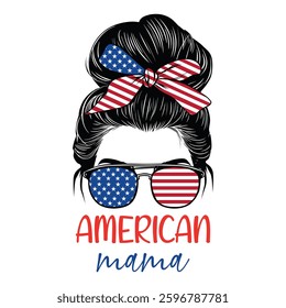 American mama  4th Of July T-shirt Design Vector, American Independence Day Illustration, Fourth Of July Usa Flag Design