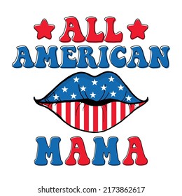 American Mama Boho Rainbow Happy 4 th July and Independence Day Vector illustration