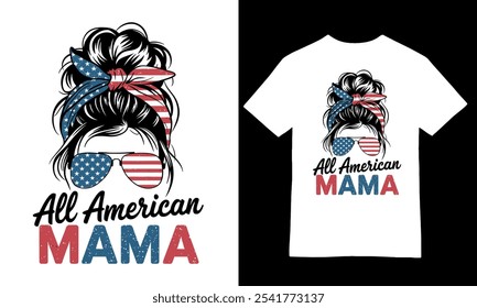 American Mama T-Shirt Design. American woman