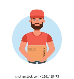 American man with boxes delivery fast logo- Vector