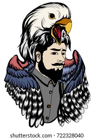 American man with eagle head tattoo design.