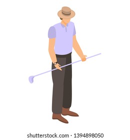 American man with golf stick icon. Isometric of american man with golf stick vector icon for web design isolated on white background