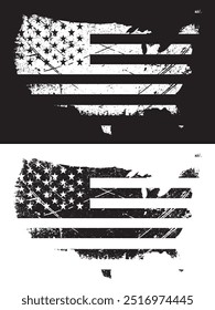 American Map Converted in USA Flag Style in Grunge - Black and White