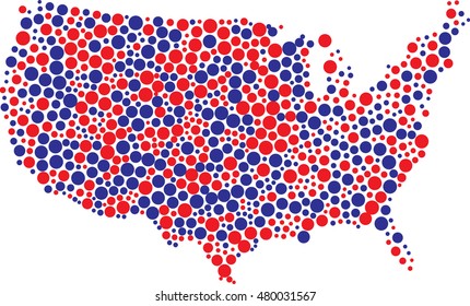 american map fill with american flag color dots