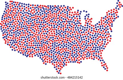 american map fill with american flag color dots