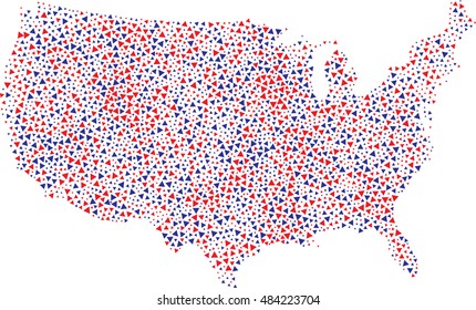 american map fill with american flag color triangle