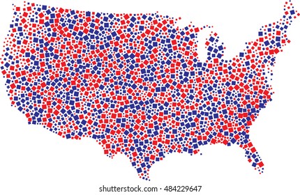 american map fill with american flag color square