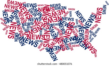 american map fill with NEWS with flag color 