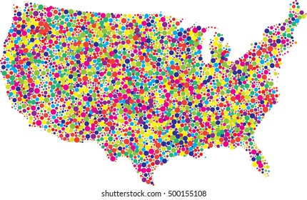 american map fill with various color dots as concept various mind, task, idea and works