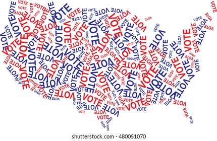 american map fill with VOTE with flag color 