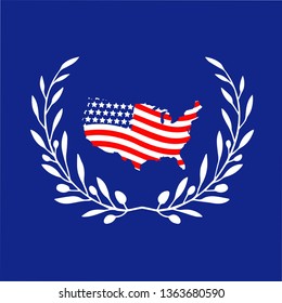 AMERICAN MAP, AMERICAN FLAG AND PLANTS