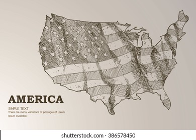 American Map Flag Waving Illustration.