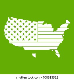 American map icon white isolated on green background. Vector illustration