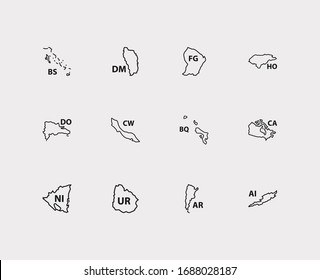 American map icons set. Argentina and american map icons with roseau, french guinea and nicaragua. Set of place for web app logo UI design.