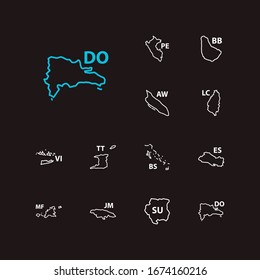 American map icons set. Dominican republic and american map icons with saint lucia, peru and jamaica. Set of atlas for web app logo UI design.