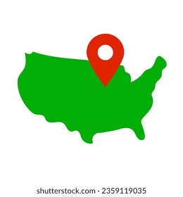 American map and map pin icon. Vector.