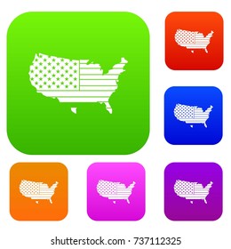 American map set icon color in flat style isolated on white. Collection sings vector illustration
