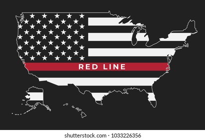 An American map thin red line flag symbolic of support for firefighter.