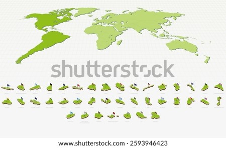 American Maps and Flags in Isometric Style. Isometric Maps Collection.
