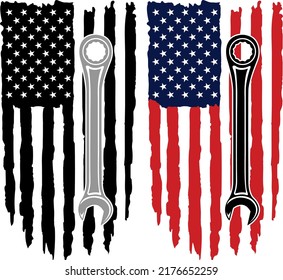 American Mechanic flag Vector with spanner