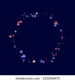 American Memorial Day stars background. Holiday confetti in US flag colors for Patriot Day. Solemn red blue white stars on dark American patriotic vector. 4th of July stardust scatter.