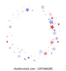American Memorial Day stars background. Confetti in USA flag colors for Independence Day. Poster red blue white stars on white American patriotic vector. July 4th holiday stardust.