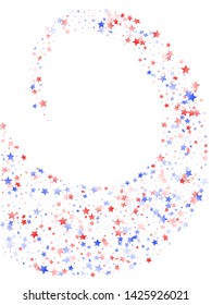 American Memorial Day stars background. Holiday confetti in USA flag colors for Patriot Day.  Minimal red blue white stars on white American patriotic vector. 4th of July stardust scatter.