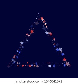 American Memorial Day stars background. Holiday confetti in US flag colors for President Day. Cool red blue white stars on dark American patriotic vector. 4th of July stardust scatter.