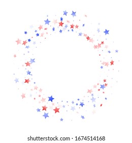 American Memorial Day stars background. Confetti in US flag colors for Independence Day. Solemn red blue white stars on white American patriotic vector. 4th of July holiday stardust.