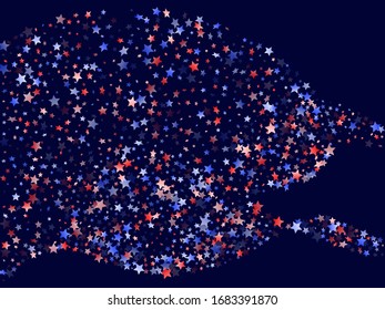 American Memorial Day stars background. Holiday confetti in USA flag colors for Patriot Day.  Vivid red blue white stars on dark American patriotic vector. 4th of July holiday stardust.
