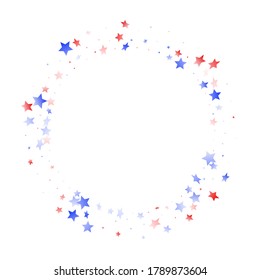 American Memorial Day stars background. Confetti in US flag colors for Independence Day. Festive red blue white stars on white American patriotic vector. 4th of July holiday stardust.