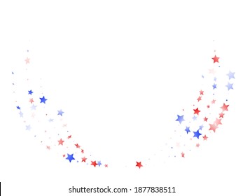 American Memorial Day stars background. Holiday confetti in US flag colors for Patriot Day. Stylish red blue white stars on white American patriotic vector. Fourth of July stardust scatter.