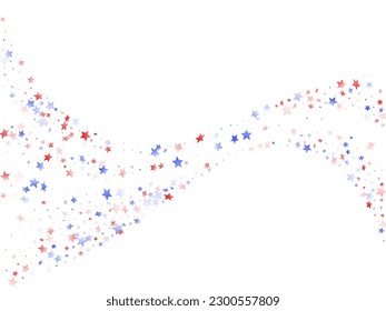 American Memorial Day stars background. Confetti in USA flag colors for Independence Day.  Stylish red blue white stars on white American patriotic vector. 4th of July holiday stardust.