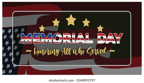 American Memorial Day with stars and stripes. Honoring all those who died in the line of duty. Independence Day USA concept. Flat vector illustration.