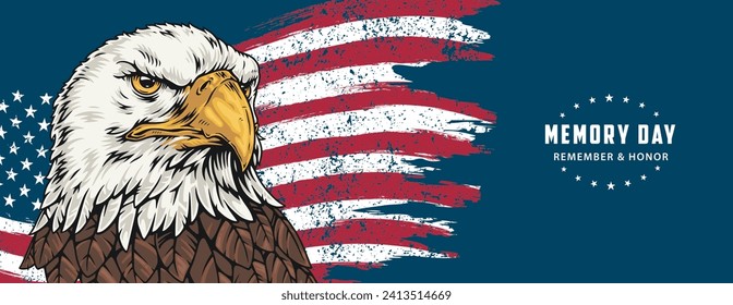 American memory day vintage poster colorful proud eagle and national flag for magazine design on may day eve vector illustration