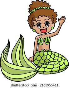 American Mermaid Cartoon Colored Clipart