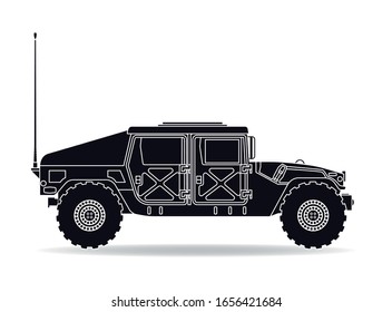 An American military vehicle in black and white