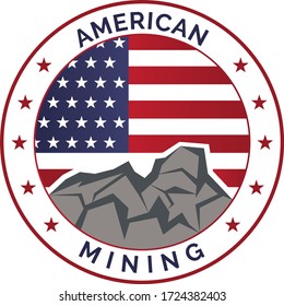 American Mining Logo. 
Logo about mining with elements of the American flag and rock hills