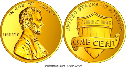 American money Lincoln Union Shield, United States one cent or penny, coin with President Abraham Lincoln on obverse and Union shield on reverse