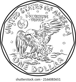 American money Susan B Anthony dollar  one dollar coin and eagle clutching laurel branch reverse  black   white