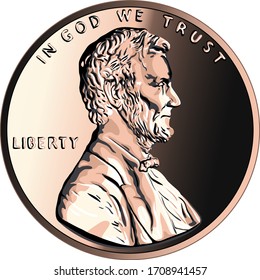 American money, United States one cent or penny, Proof Lincoln cent coin with cameo effect, President Abraham Lincoln on obverse